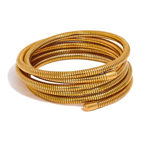 Mchic Gold Bracelet Stack for Women Trendy: Multi-Layer Coil Stretch Bracelets Gold Filled Simple...