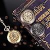 ManChDa Pocket Watch - Pocket Watches Special Magnifier Cover Lucky Dragon Mechanical Skeleton Antique Steampunk Wind Up Roman Numerals Antique Fob Watch for Men with Chain + Gift Box | Black #4