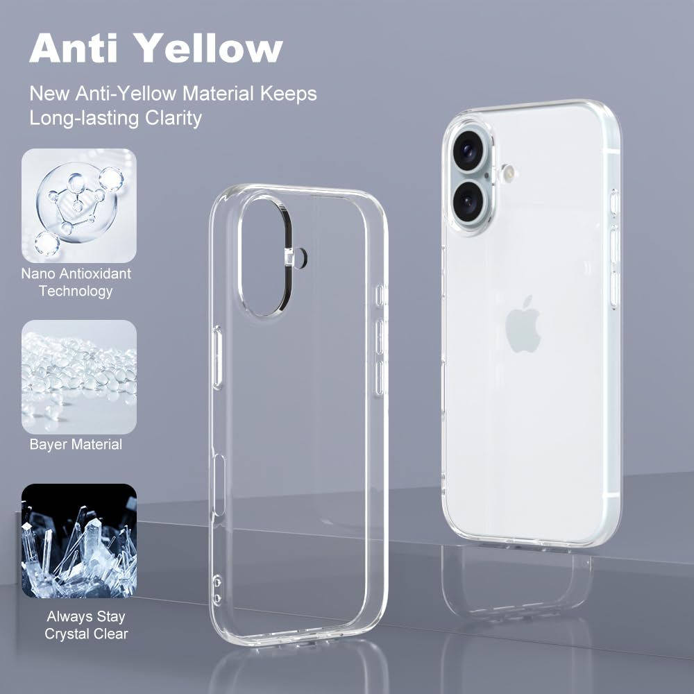 Captor Cover iPhone 16, Custodia Trasparente in Silicone Morbido, Protezione Fotocamera, Anti-Ingiallimento, Flessibile e Resistente per iPhone 16 Cover (Bordi Rialzati)