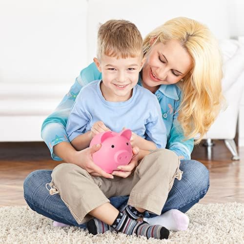 CJBIN Piggy Banks for Kids, Unbreakable Plastic Kids Piggy Bank, Cute Cartoon Piggy Bank Coin Tin, Kids Money Box for 1-8 Year Old Boys Girls Pink, Large