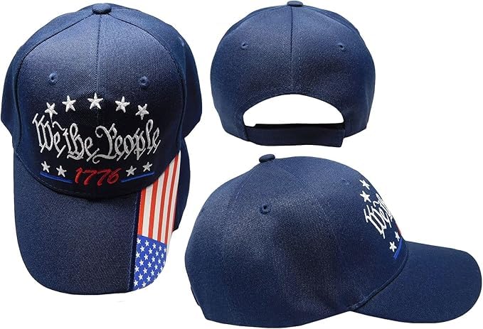 Flakita's Novelties USA American 1776 Navy Blue USA Flag On Bill Adjustable Embroidered Cap Hat