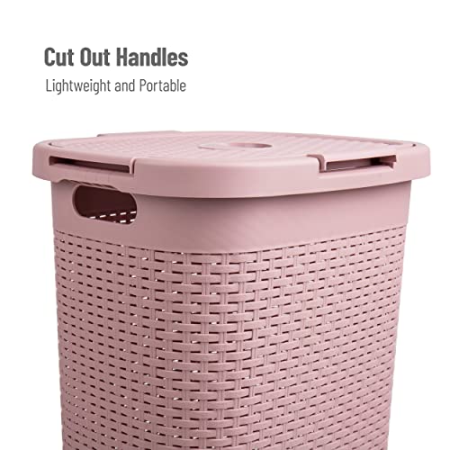 Mind Reader 60 Liter Laundry Hamper With Cutout Handles, Washing Bin, Dirty Clothes Storage, Bathroom, Bedroom, Closet, Pink #TOP3