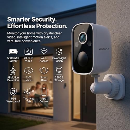 Image of Golens WC09K 2K WiFi Security Camera Outdoor, 5000mAh Rechargeable Battery Powered CCTV Camera, Color Night Vision, AI Motion Detection, Two-Way Audio, Sound & Light Alarm, Waterproof Heavy-Duty