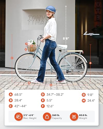 VIRIBUS Womens Hybrid Bike, 7 Speed Road Bike 28 inch for Women, 700C Adult Bicycle with Basket and Rack for Tall Ladies, Step Through City Retro Commuter Bicycle