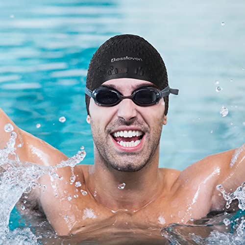 2 Pack Swim Caps For Women Men: Anti Slip Durable Flexible Silicon Swimming Caps For Adults Youths, Comfortable Waterproof Tearproof For Short/Long Hair To Keep Hair Dry Blue + White #TOP2