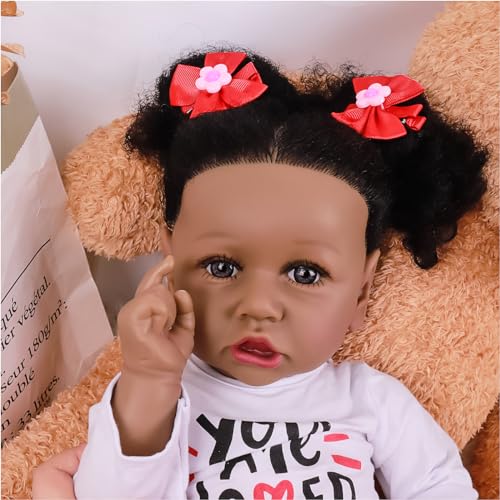 Muñeca reborn bebe negra realista 22 pulgadas miniatura 4