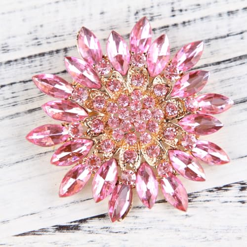 Image of Rhinestone Sunflower Brooch Pin for Women Red Black Purple Large Flower Broochs Snowflake Brooch Marquise Wreath Brooches Jewelry