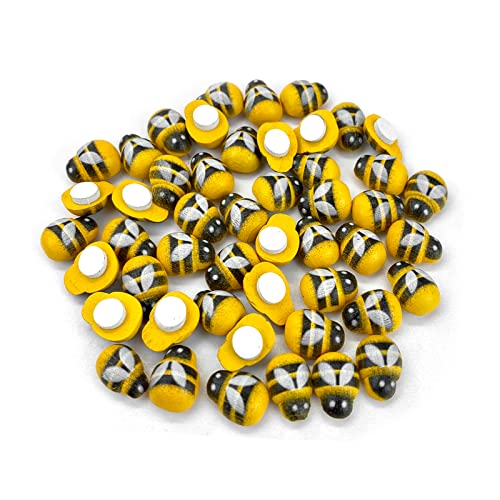 Andiker 60 Pièces Coccinelles Abeille en Bois, Mini Autocollantes à Dos Plat embellissements Abeilles pour DIY Scrapbooking Décoration(Jaune)
