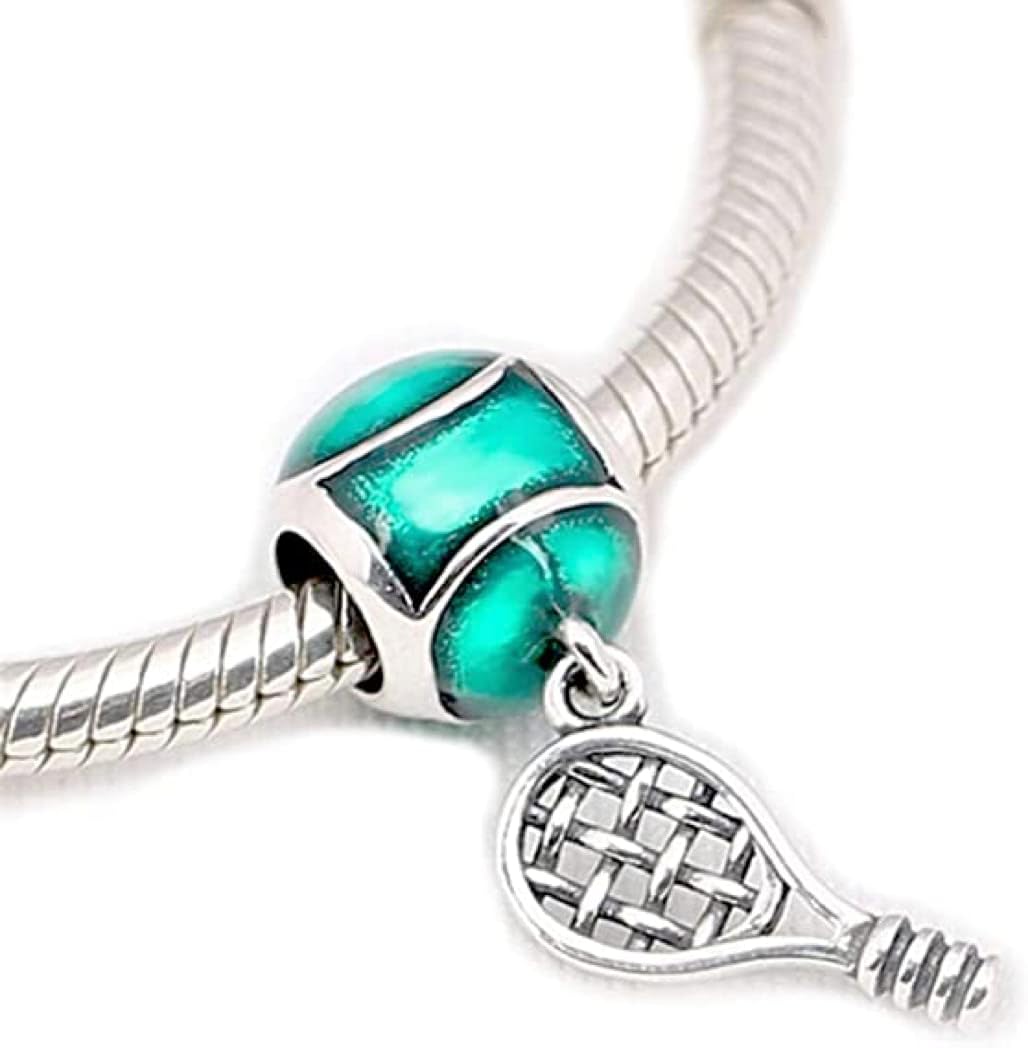 Tennis Ball Racquet Sports 925 Sterling Silver Charm Bead For Pandora & Similar Charm Bracelets