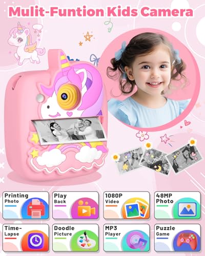 Kids Camera Instant Print, 48MP Instant Camera for Kids 3-10 Year Old Girls Toys, Christmas Birthday Present Gift for Girls Age 3 4 5 6 7 8 9 Year Old - Image 3