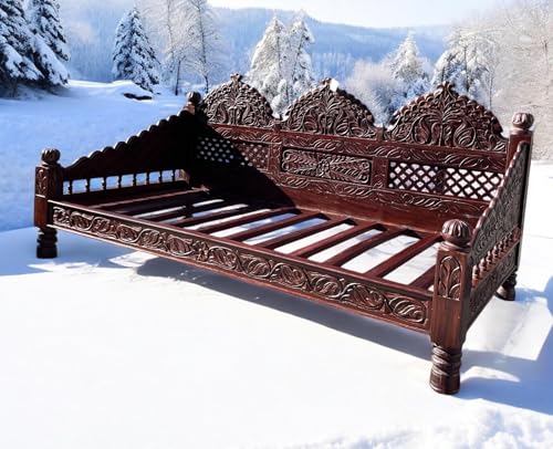 Worldcraft Industries Wooden Carved Jhula Arch Daybed. Medium Antique Finish.