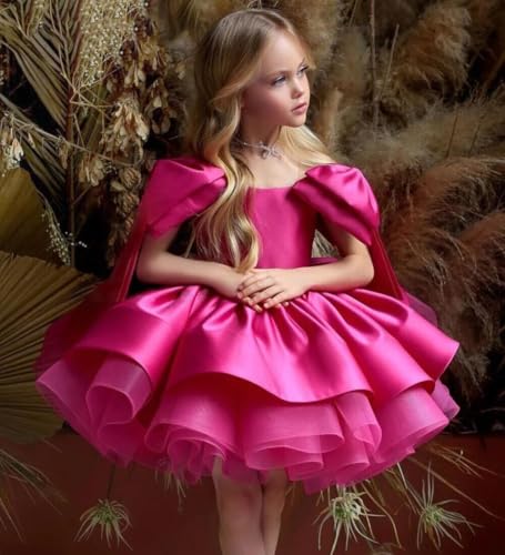Satin Puffy Flower Dresses Short Girls Pageant Prom A Line Sleeveless Princess Bow Knot Birthday Party Gown PT6174