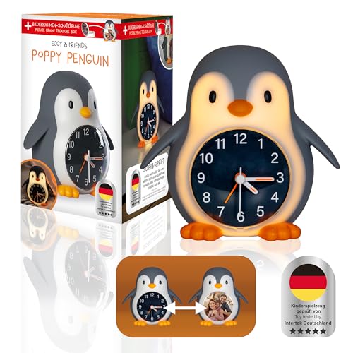 MegaLight Kinderwecker mit Kindernachtlicht | 2in1 Wecker Kinder + warmweißes Nachtlicht Kinder mit 30-Min Sleeptimer | Sanftes Wake Up Light für natürliches & kindgerechtes Aufwachen | POPPY PENGUIN