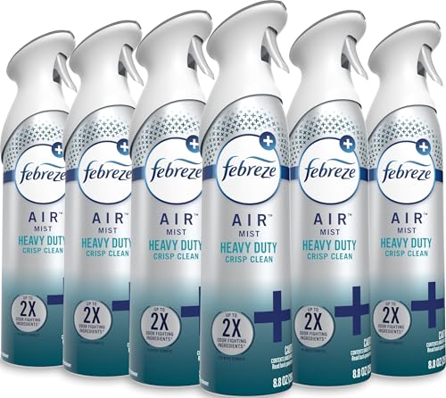Image of Febreze Air Mist Air Freshener Spray, Odor-Fighting Room Spray, Air Fresheners for Home and Bathroom and Kitchen, Aerosol Can, Heavy Duty Crisp Clean Scent, 8.8oz (Pac of 6)