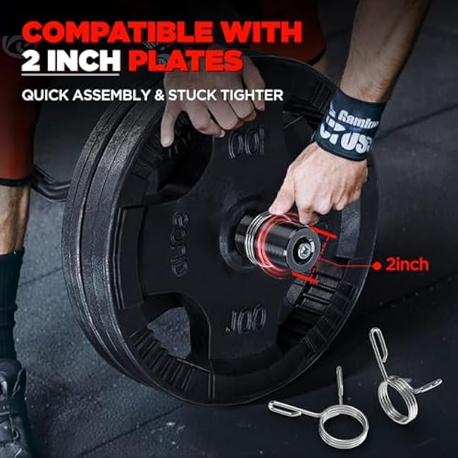 TEEMOO Olympic EZ Curl Barbell Bar, 47 Curl Bar with 2 Spring Collars,Curling bar for Weight Lifting, Squat, Hip Thrusts, Biceps, 500lb Weight Capacity, E-Coat Finish for 2 inch Weight Plates (Black)