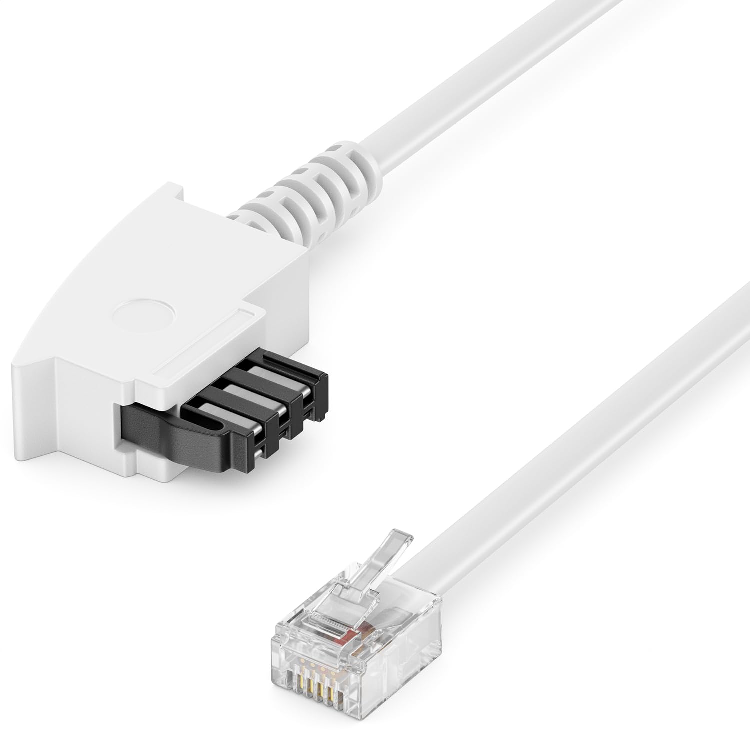 deleyCON 10m Câbles Téléphoniques TAE-F Mâle à RJ11 Mâle 6P4C Câble Plat Terminaux Analogiques à Prise Téléphonique TAE-F Téléphone Modem Routeur Répondeur Blanc