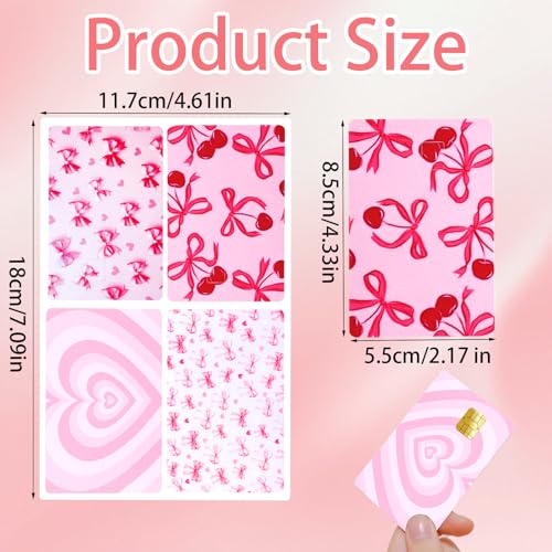 Image of 4 Pcs Credit Card Skin, Debit Card Cover Slim Waterproof No Bubble Pink Cute Bow Heart Debit Cards Skin for Transportation Key Debits Gifts Women (4 Styles)
