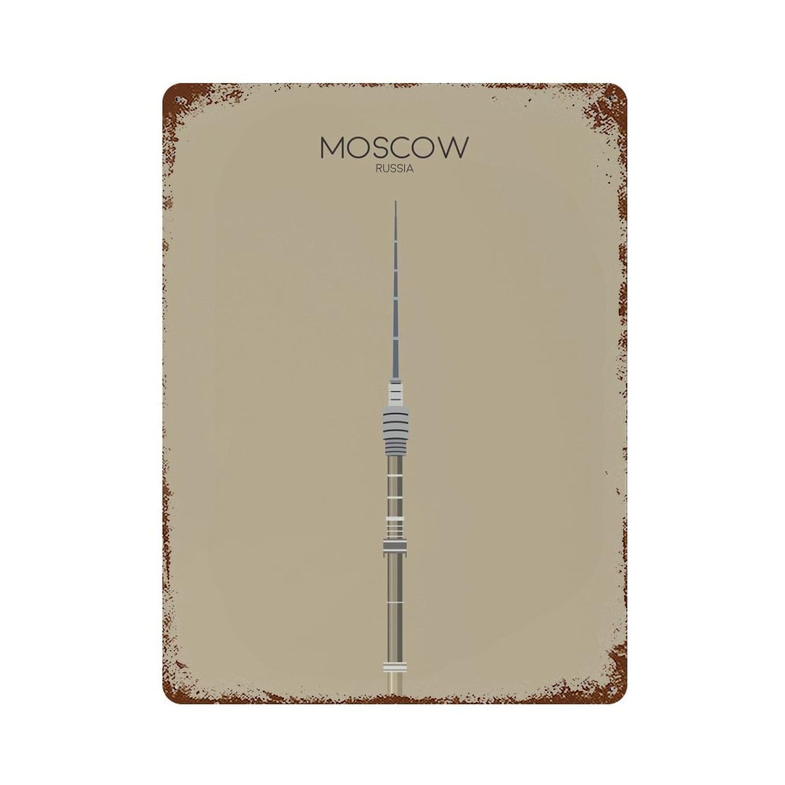 Moscow City Snippet Rust Effect Tin Sign 15.7"x11.8", for Bistro, Counter And Cafe Decor, Decorative Metal Wall Art