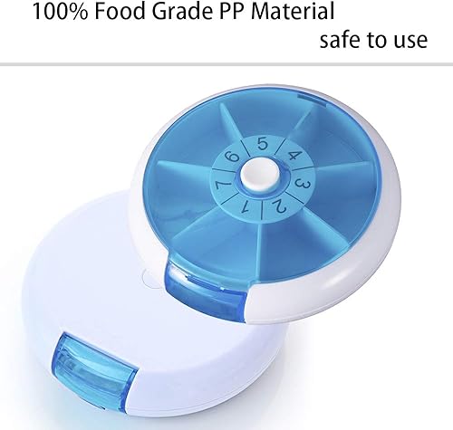 Miniatura 4 de SZREDU - Pastillero redondo para medicina, pastillero diario 1 vez al día, organizador giratorio de 7 días, organizador semanal de vitaminas,