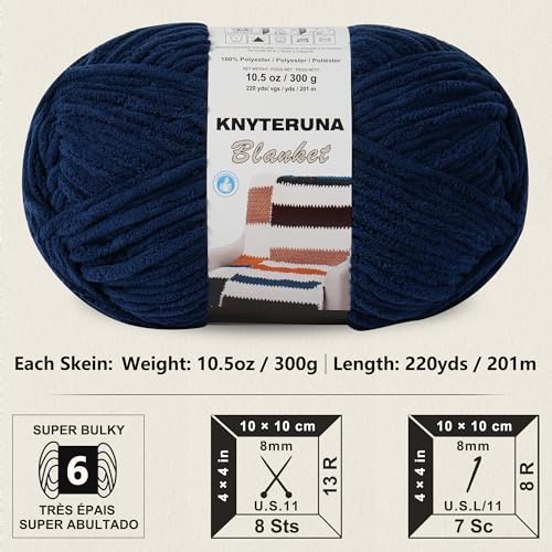 Image of #6 Super Bulky Blanket Yarn for Crocheting - 4 Skeins(Each 10.5oz /300g, 220yds /201m), Chunky Chenille Thick Plush Big Soft Yarn for Crocheting Knitting Blankets, Navy Blue