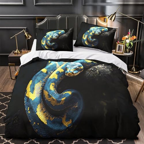 Housse de couette serpent bleu jaune microfibre douce lit simple - 2