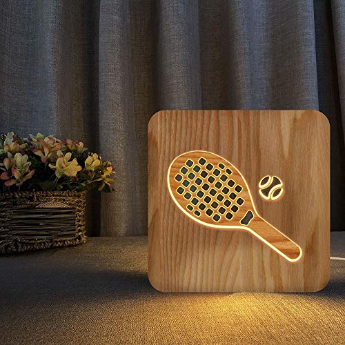 Bfrth Statues And Figurines Sculptures Decor Tennis Racket Solid Wood Carving Creative Night Light Solid Wood Carving Night Light #TOP6