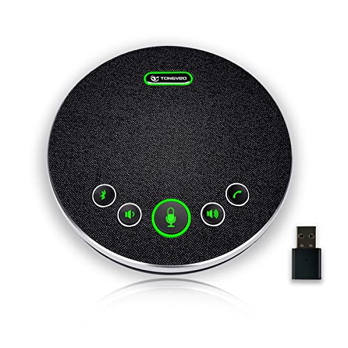 TONGVEO Bluetooth Speakerphone Conference Microphones, Wireless Conference Speaker 360°Voice Pick...