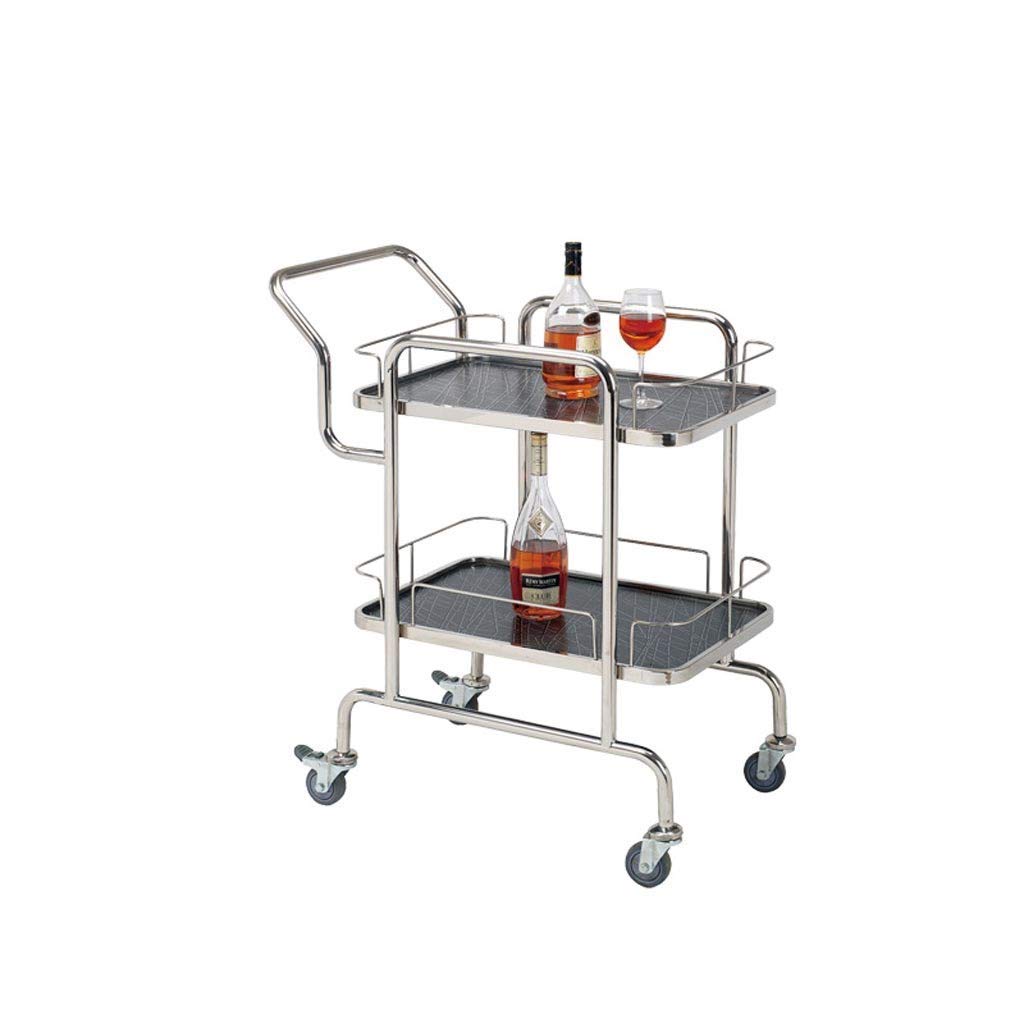 Serving Trolley, Family Bar Service Car, Stainless Steel Tempered Glass/solid Wood Finish, Household Wine Cart, Hotel Specific Snack Cart (Stainless Steel+wood Board) (Stainless Steel+wood Board