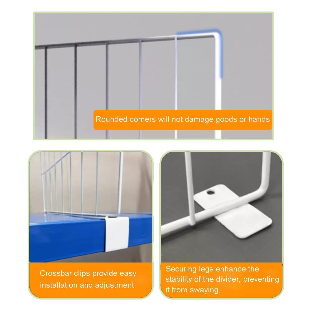 Confezione da 10 divisori bianchi in acciaio per scaffali, separatori per magazzini di fabbriche e nizzazioni domestiche (50 x 40 cm, 53 mm)