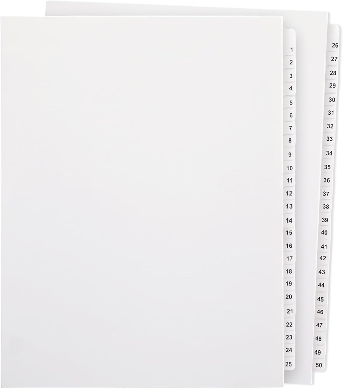 Yeaqee 1 Set 1-50 Numbered Tab Dividers Un-Punched 8.5 x 11 Inch White Paper Binder Index Dividers with Number Tabs for Office Documents Files Letter Size