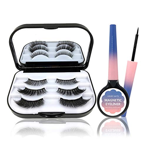 Preisvergleich Produktbild LGZY 3D Magnetischer Eyeliner Magnetic Eyelashes Kit, Wiederverwendbare Falsche Wimpern Wasserdichter Langlebiger Magnetic Eyeliner mit 5 Magnetes Wimpern, 3 Paare Verschiedene Styles Wimpern