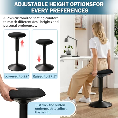 Image of Standing Stool, Adjustable Ergonomic Office Chair Standing Desk Chair Swivel 360 Degree Swivel Computer Active Stools with Memory Foam Seat Cushion Anti-Slip Bottom Pad