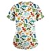 Scrubs for Women Set Women's Fashion Floral Print Working Uniform Tops with 2 Pockets V-Neck Short Sleeve Printed Tunic Uniform Career Shirts