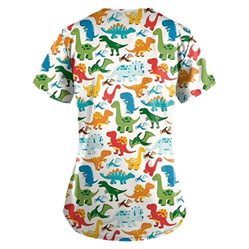 OIOLOYJM Printed Scrub Tops Women V Neck Short Sleeve Plus Size Scrubs for Womens Nursing Uniforms Shirts with Pockets