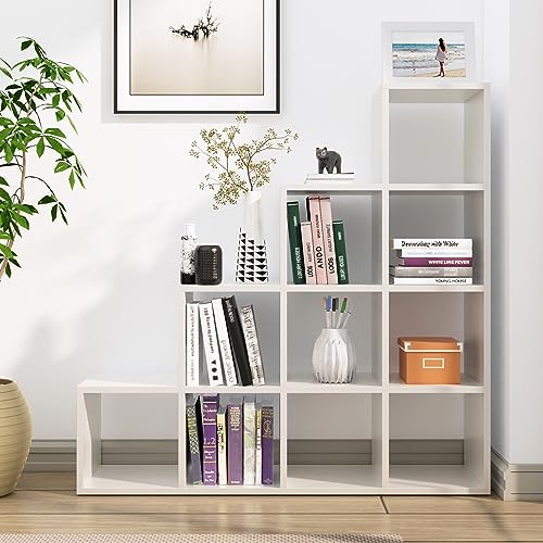 Image of Bniture 10 Tier Engineered Wood Open Book Shelf Wooden Bookshelf for Home & Study Room | Multipurpose Free Stand Book Case Storage Organizer for Living Room, Office & Home | Frosty White
