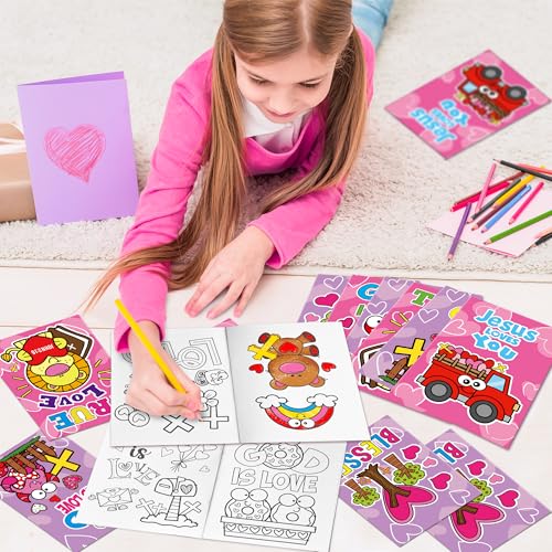 Image of Valentine's Day Coloring Books for Kids - 24Pcs Bulk Christian Theme Mini Coloring Booklet DIY Art Drawing Book for Toddlers Valentine Birthday Party Goodie Bags Stuffers Sunday School Classroom Favor
