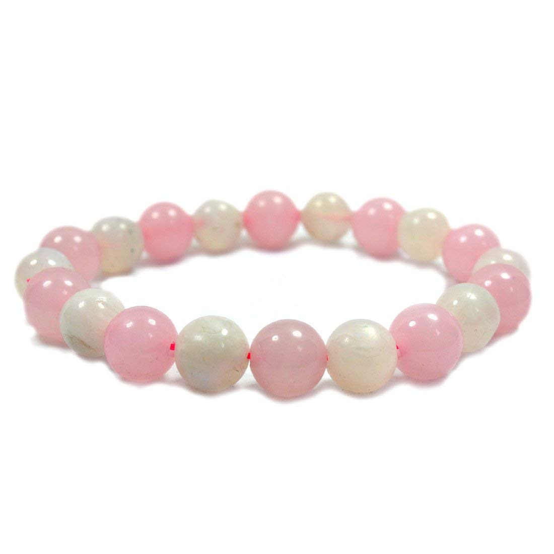 REBUYRose Quartz and Moonstone Bracelet Natural Crystal Healing Gemstone Jewelry Bracelet for Women & Girls, Color Multi, Bead Size 8 mm