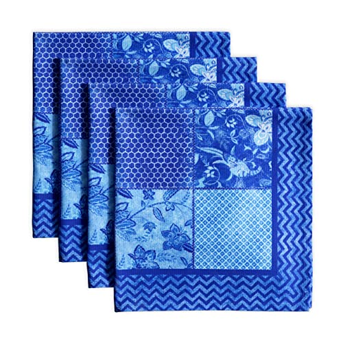 Maison d' Hermine Cloth Napkins Set of 4 100% Cotton Everyday Reusable Square Napkins Cloth Washable Dinner Party Wedding Restaurant Gifts for Mothers Day (Indigo Love