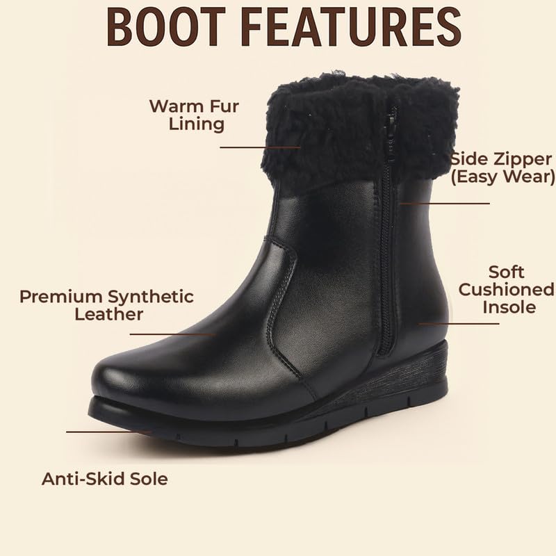 Image of FAUSTO Women High Top Side Zipper Platform Wedge Heel Formal Furr Boot | Winter High Ankle Slip On Boots