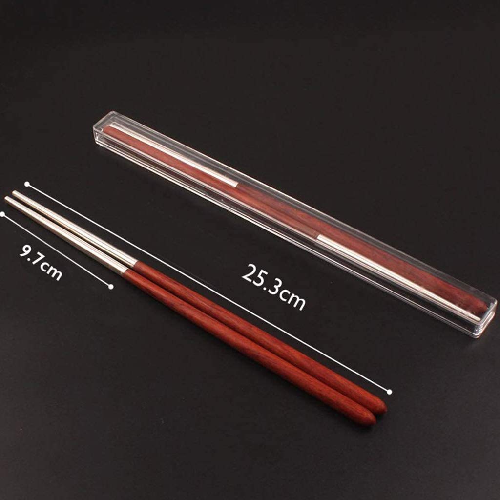 Juego de Regalo de Palillos japoneses de Madera y Plata con Estuche, 2 Pares Reutilizables, de Madera Natural y de Lujo.，C