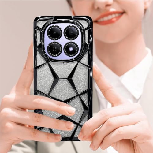 Image of VONZEE Gradient Glitter Case for Redmi Note 15, Luxury Electroplated 3D Cube, Diamond Bling Shiny Soft TPU Clear Shockproof Women Girls Protective Phone Cover (Black)