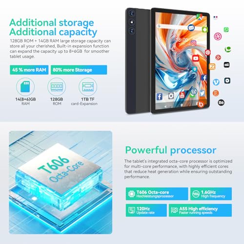 Image of Android 14 10 inch 2-in-1 Tablet with Keyboard /Case, 14GB RAM, 128GB ROM (TF 1TB), Octa-Core, Incell Display, 5G WiFi+4G LTE, 8000mAh, GPS, Gray