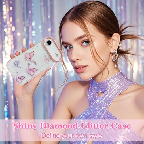 Image of VONZEE Glitter Butterfly Back Cover Case Compatible with iPhone 17 Air, Clear Cute Bling Sparkle Shiny Soft TPU Bumper Shockproof Women Girls Slim Protective Phone Cover for iPhone 17 Air 6.6 inch,Pink