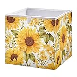 Bulletgxll Yellow Sunflower Cube Storage Bins 11x11x11 inch Collapsible Fabric Storage Baskets , Large Toy Clothes Organizer Box for Bedroom,...
