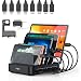 Charging Station, Vogek 5-Port 50W 10A USB Charging Station with 8 Short Mixed Cables for Cell Phones, Smart Phones, Tablets, Multiple Device-Black