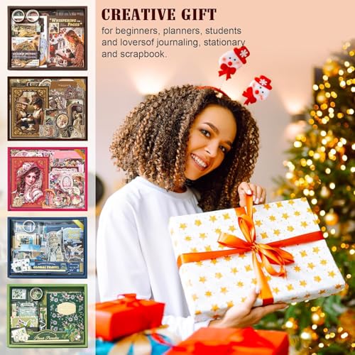 Image of MGNLR Vintage Aesthetic Scrapbook Kit(346Pcs) Scrapbooking Supplies Kit with Bullet Junk Journal,Stationery,A6 Grid Notebook Journaling Gift for Girl (Whispering Pages)