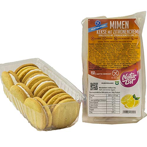 MIMEN glutenfreie Vanille Kekse mit Zitronen Creme Füllung 15% | Cookies vegan - laktosefrei - glutenfrei - handgemacht | Süßigkeit für nahrhaft abwechslungsreiche Lunchbox Cover