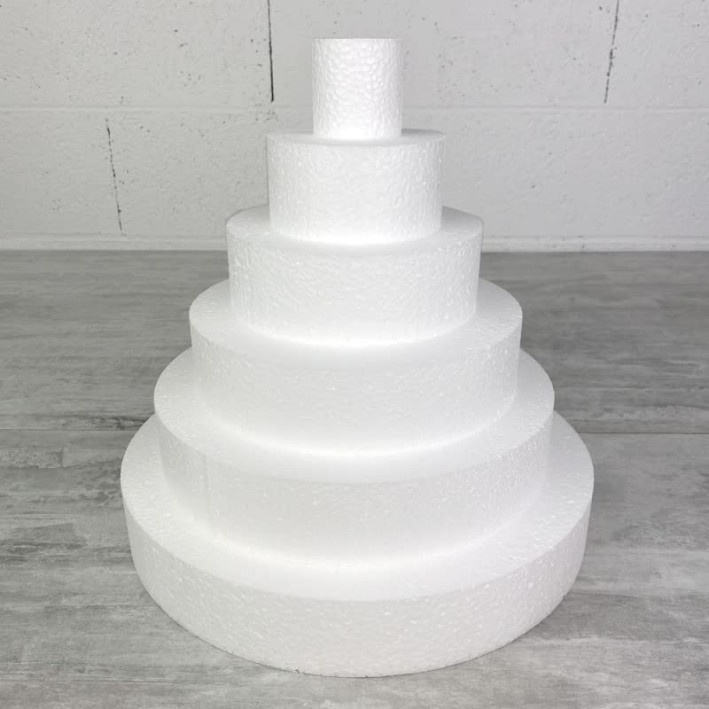 Lealoo Pièce montée Haut. 30 cm en polystyrène, Base Ø 30cm à 5cm, 6 disques de 5cm de Haut, pour gâteau Styropor