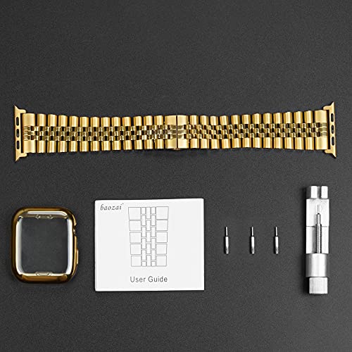 Image of baozai Compatible Apple Watch Bands 46mm 45mm 44mm 42mm 41mm 40mm 38mm, Stainless Steel Band with Screen Protector Case for Apple Watch Series 11 /10 /9 /8 /7 /6 /5 /4 /3 /2 /1 /SE3