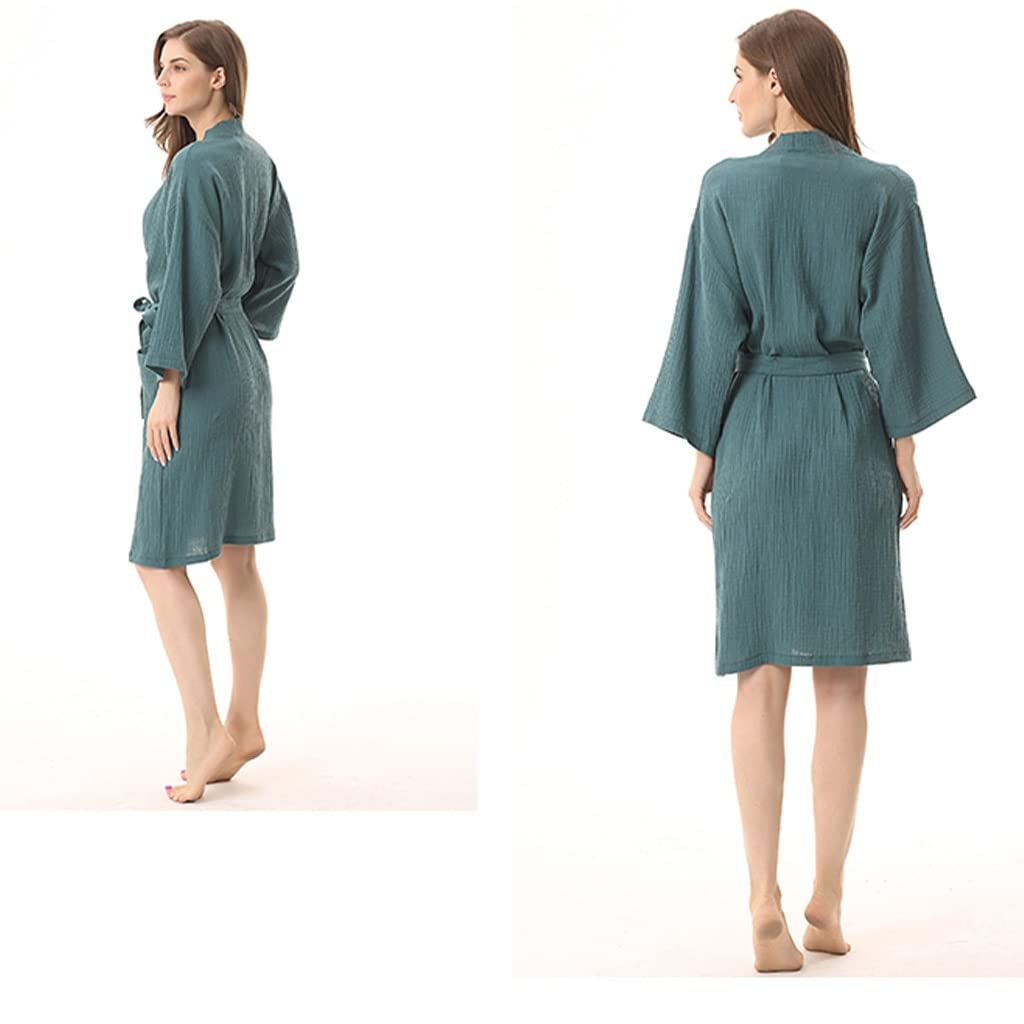 XUEMML Peignoir Femme Ete Coton，Robe Kimono Légère, Vêtements De Nuit Doux pour Femmes, Peignoir Fin en Double Gaze, Pyjama Kimono Japonais. (Color : Green, Size : L)